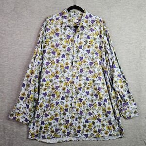 Stenströms Men's Floral Print Button Up Shirt Purple Yellow Long Sleeve Sz 19/48